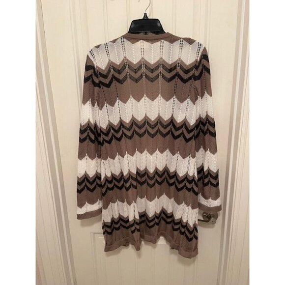 Ember Cardigan Sweater Women's size Medium Chevron Open Knit Brown & White - Picture 2 of 12